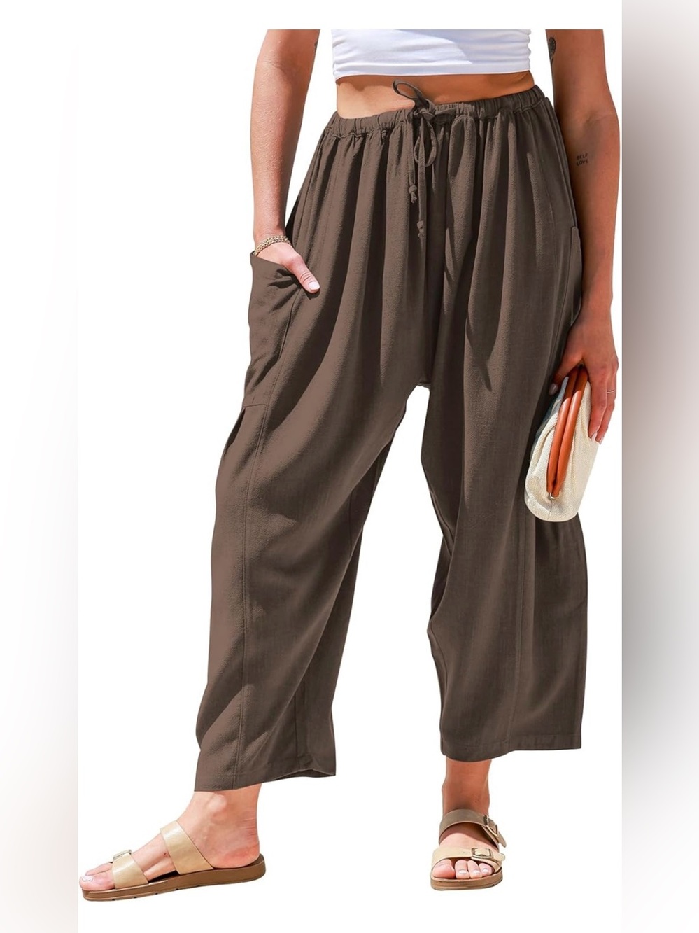 TARSE Linen Wide-Leg Pants in Dark Coffee, Medium